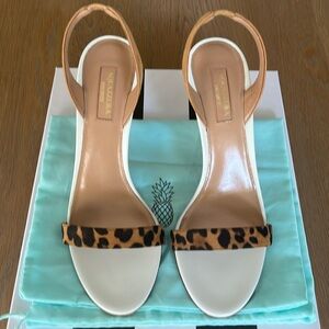 Aquazzura So Nude Leopard Suede & White Slingback Sandal 85 - 37.5